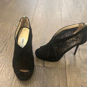 Jimmy Choo Size 35.5 mesh suede heels open toe